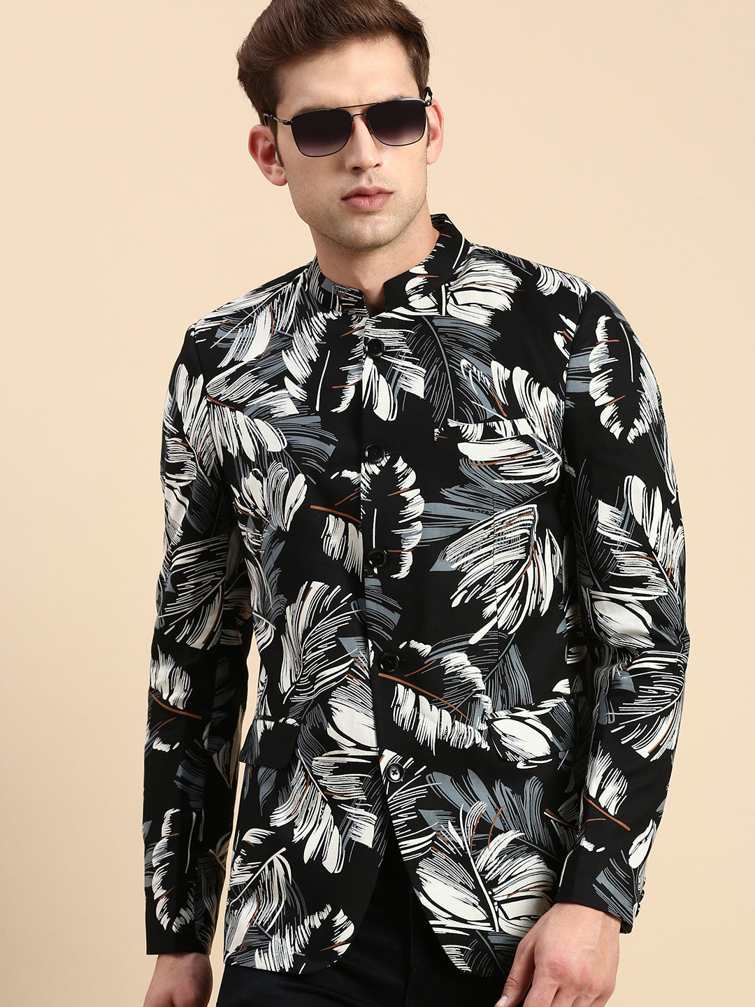 Men Black Printed Party Blazer