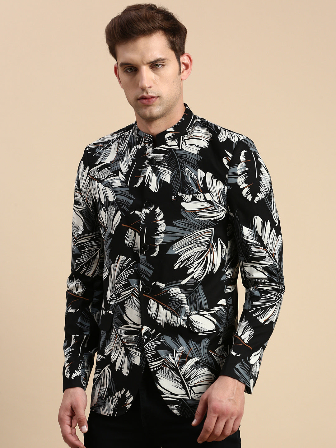 Men Black Printed Party Blazer