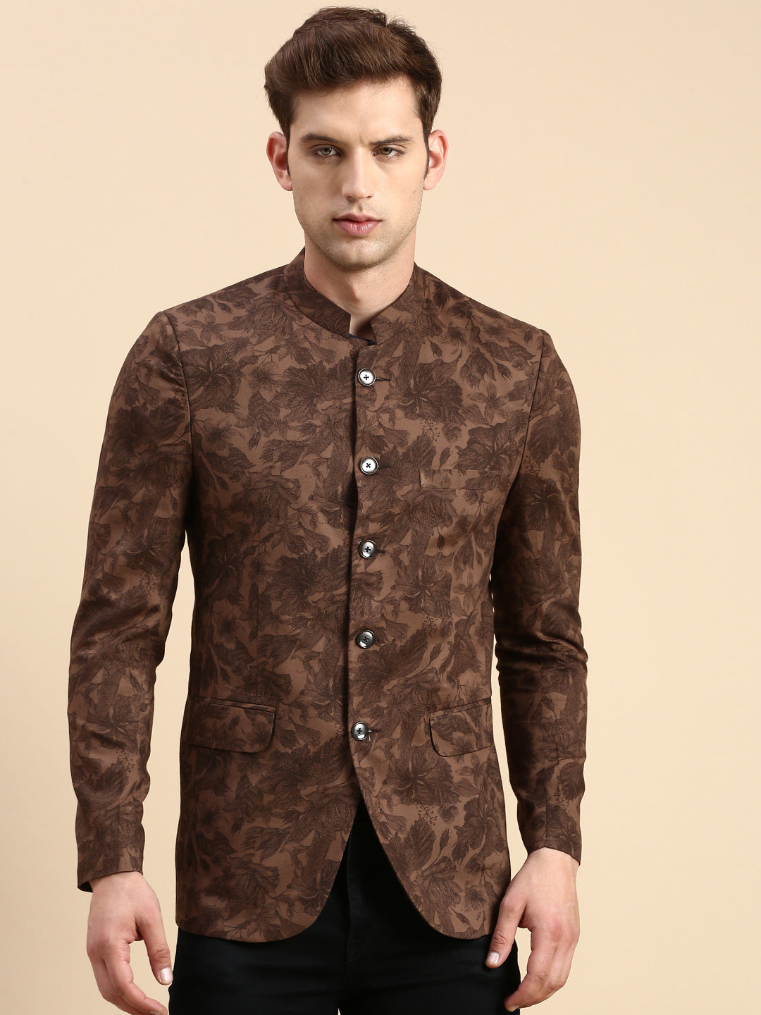 Men Brown Printed Party Blazer