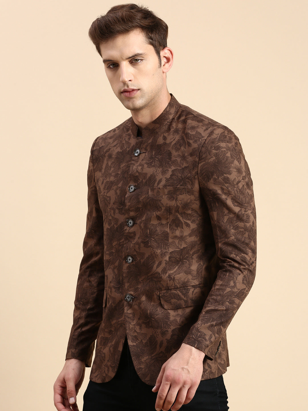 Men Brown Printed Party Blazer