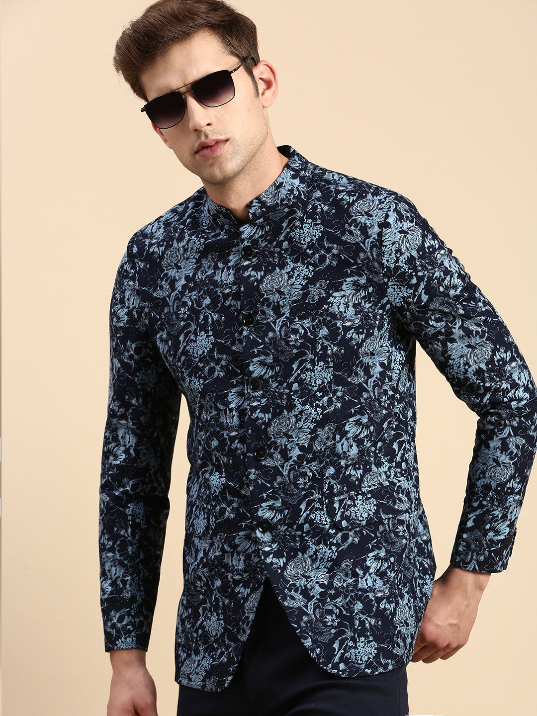 Men Navy Printed Party Blazer