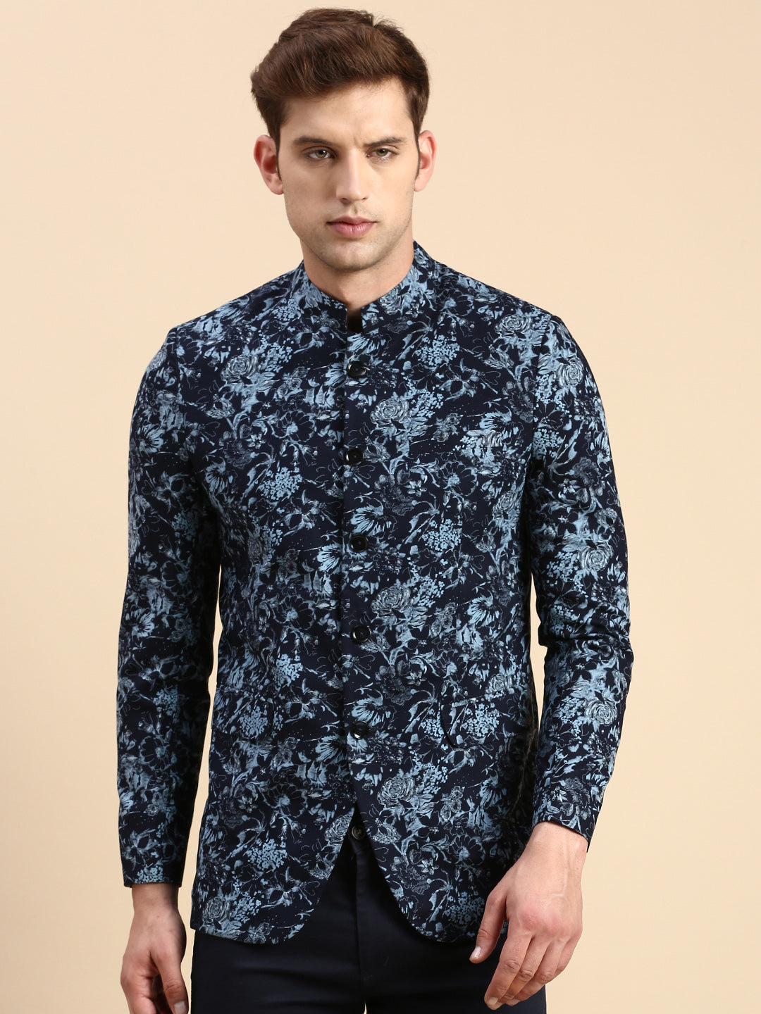 Men Navy Printed Party Blazer