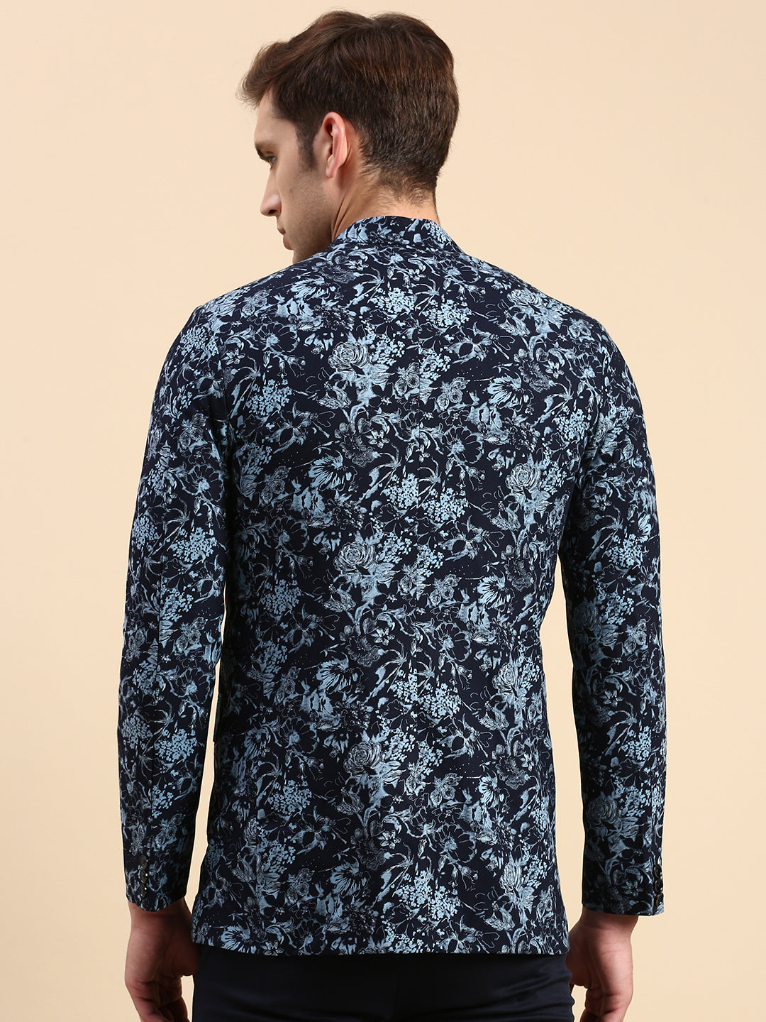 Men Navy Printed Party Blazer