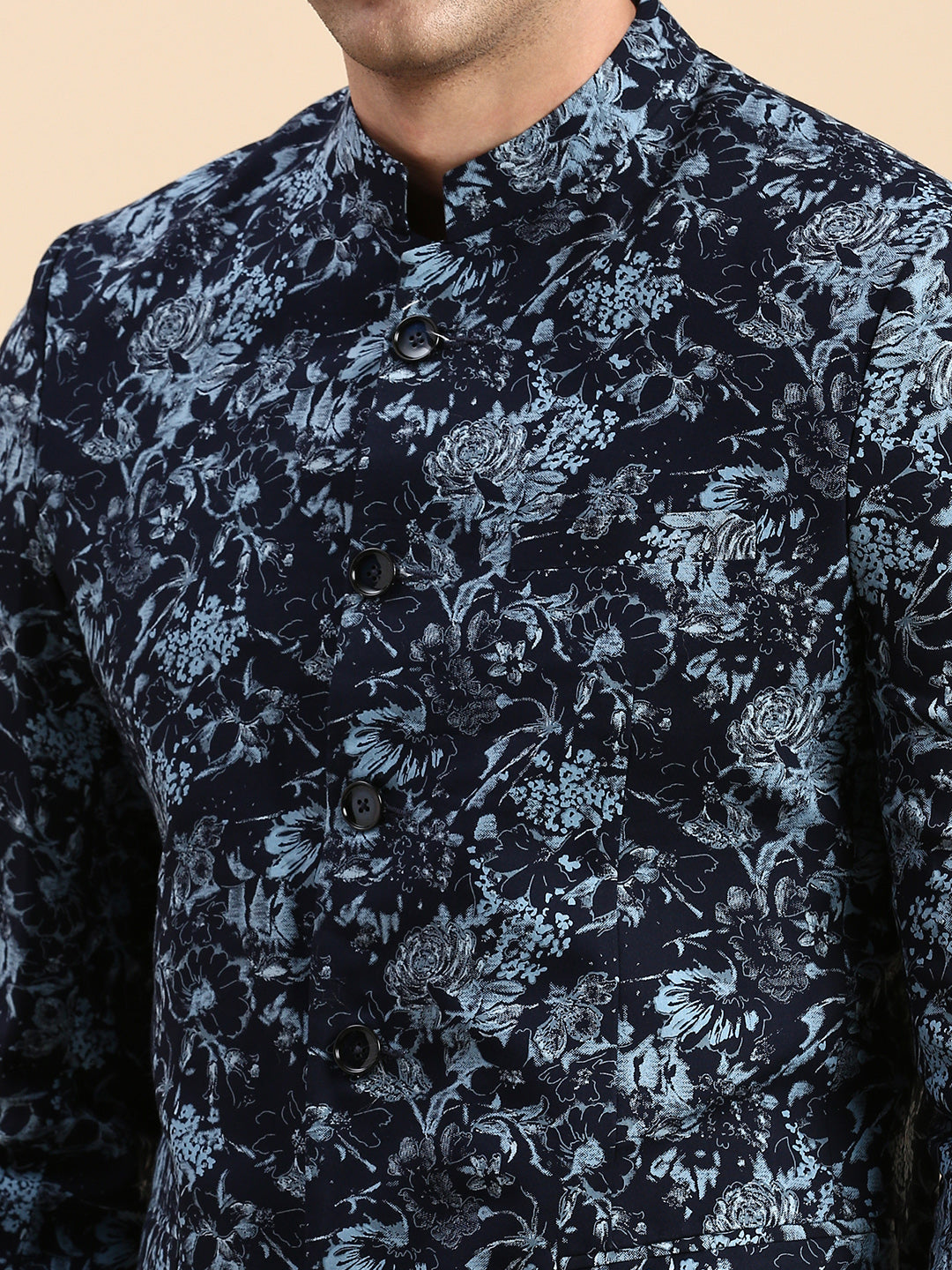 Men Navy Printed Party Blazer