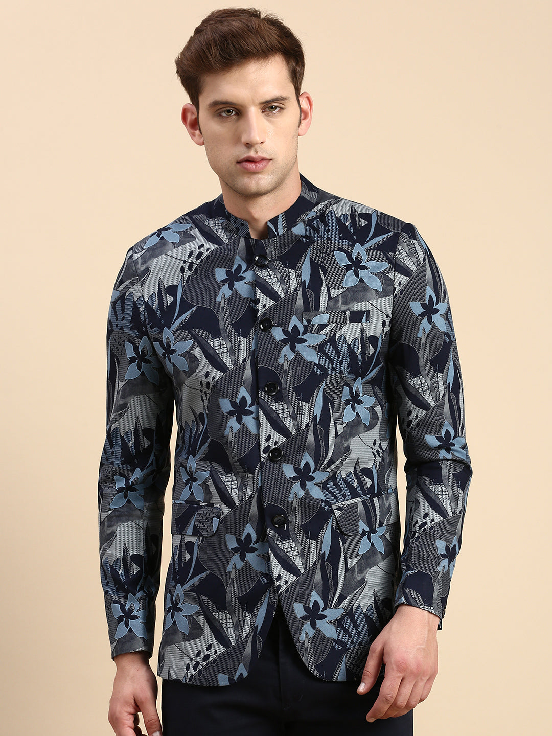 Men Navy Printed Party Blazer