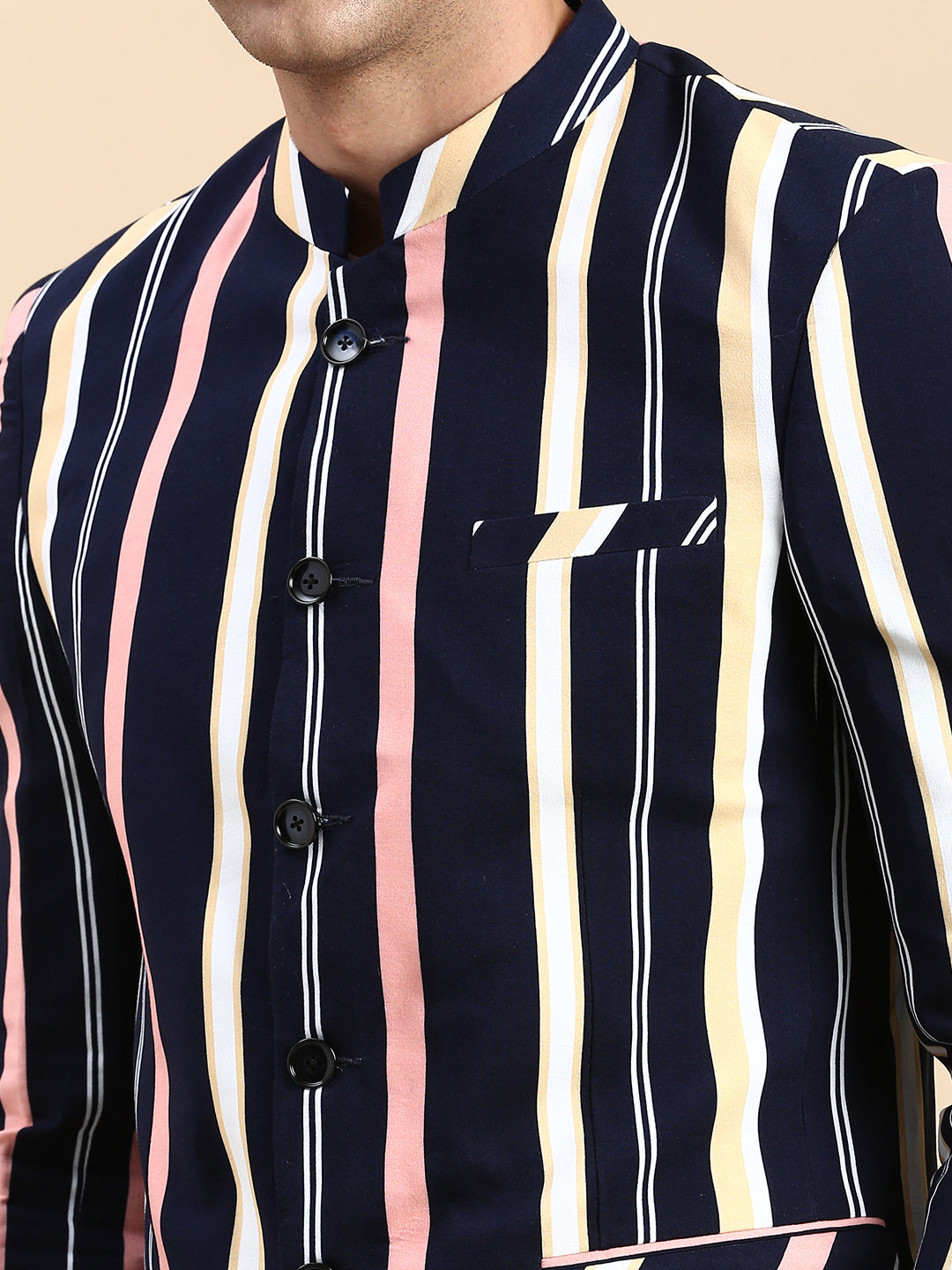 Men Navy Striped Party Blazer