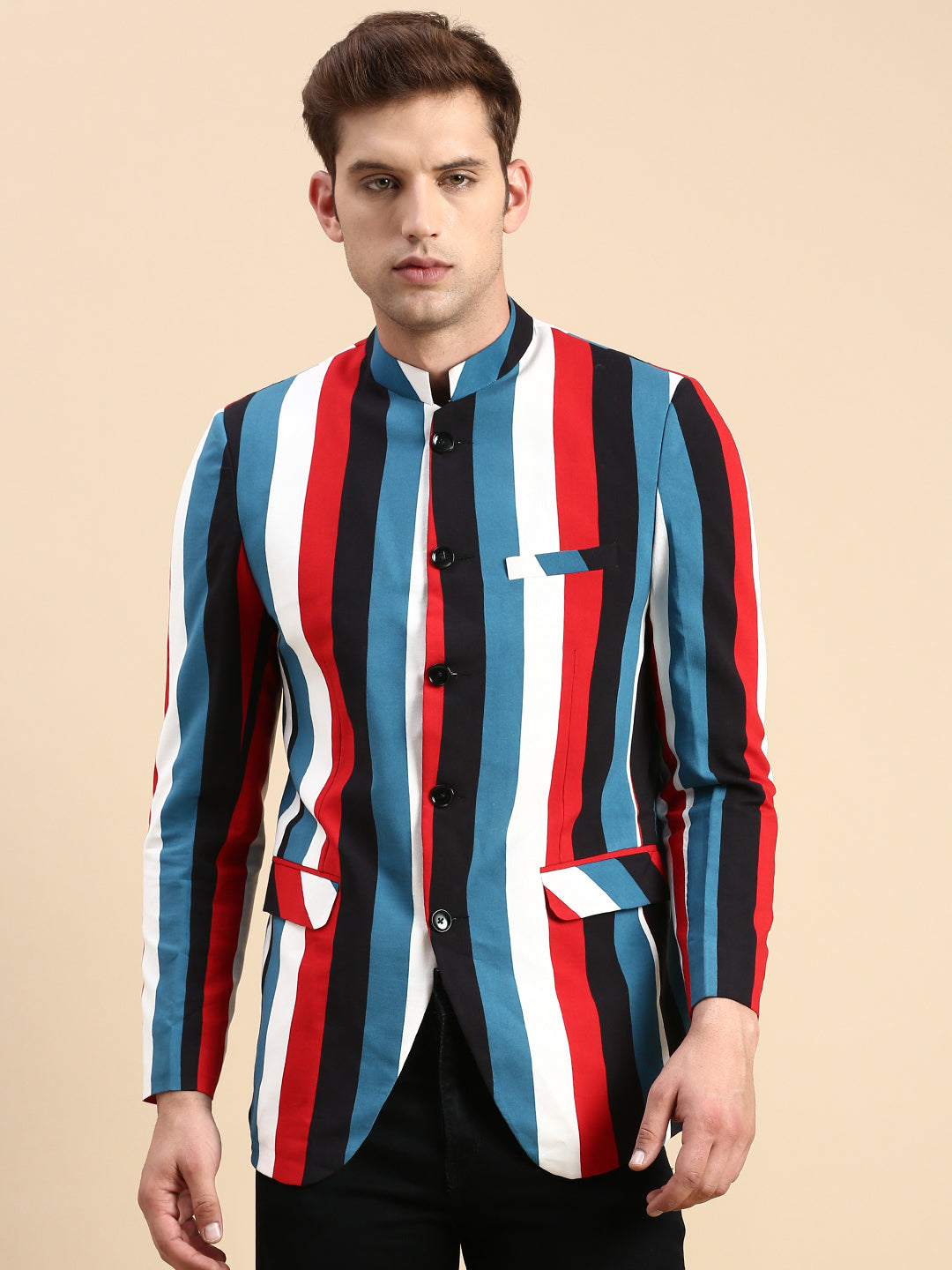 Men Multi Striped Party Blazer