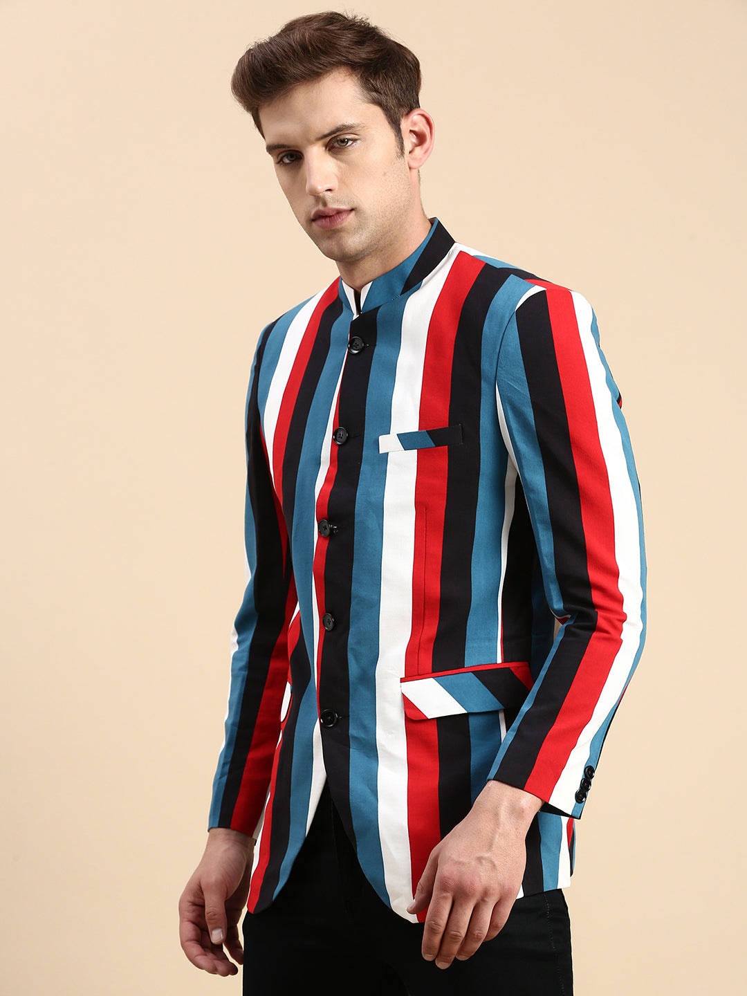 Men Multi Striped Party Blazer