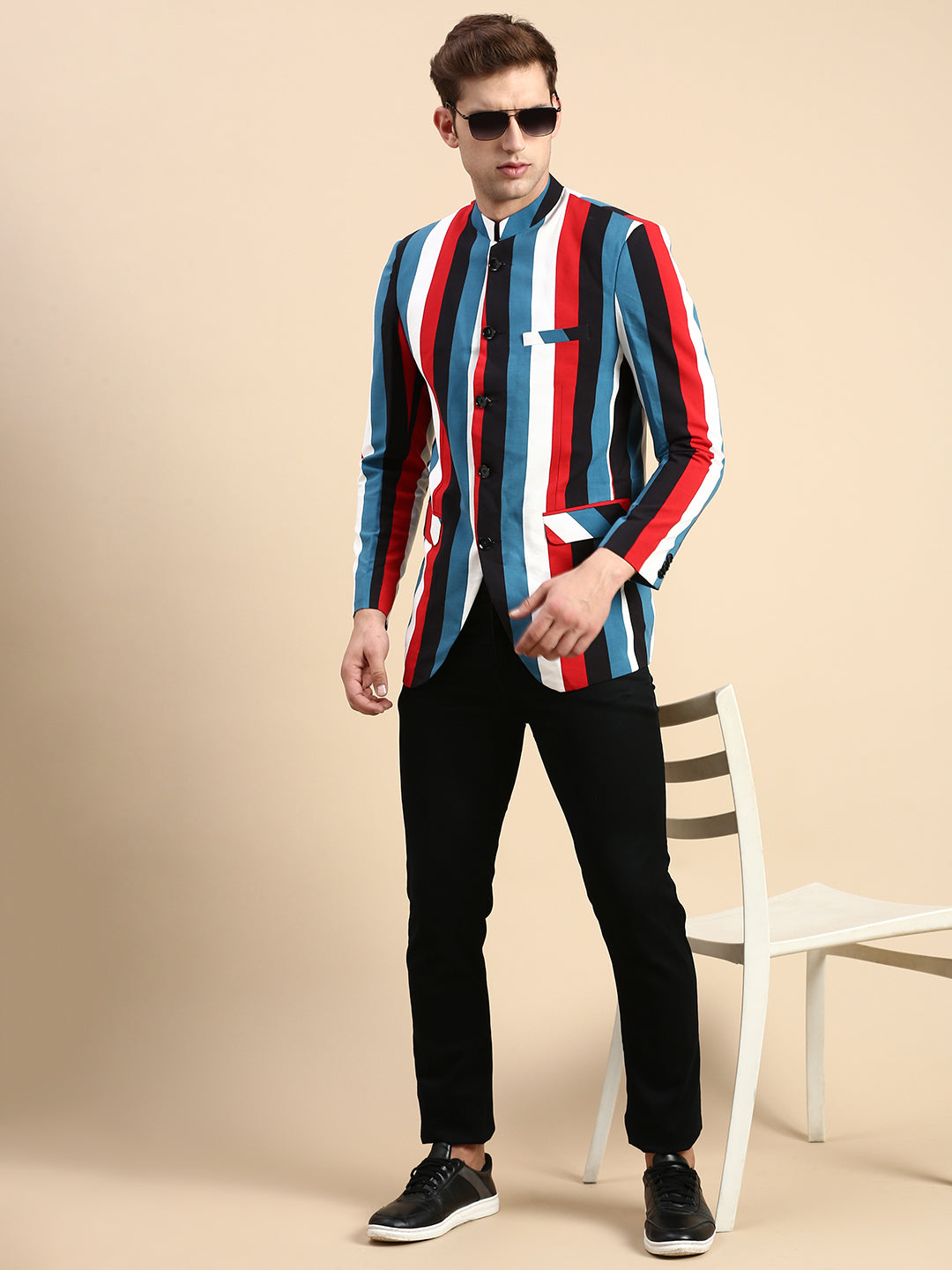 Men Multi Striped Party Blazer