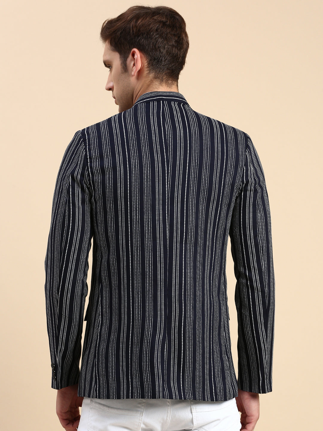 Men Navy Striped Party Blazer