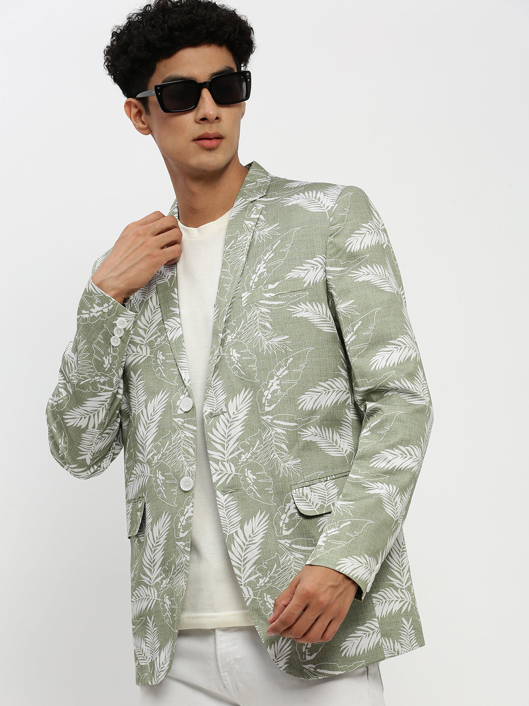 Men Green Printed Blazer