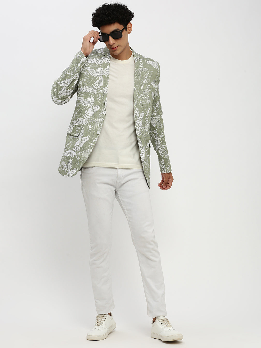 Men Green Printed Blazer