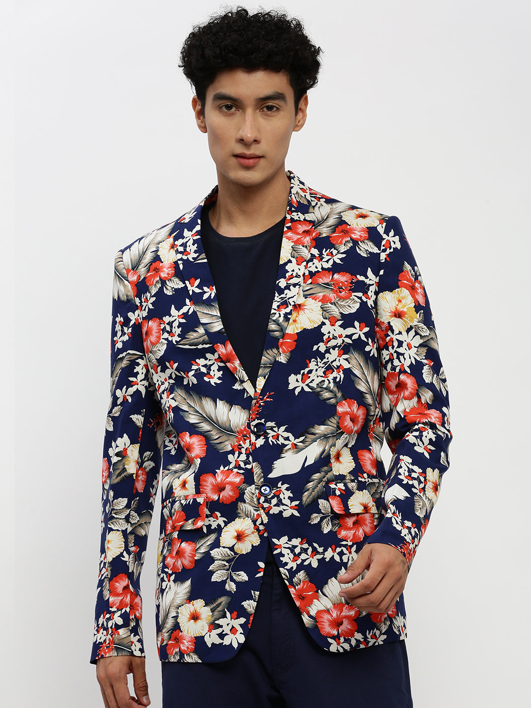 Men Navy Printed Blazer