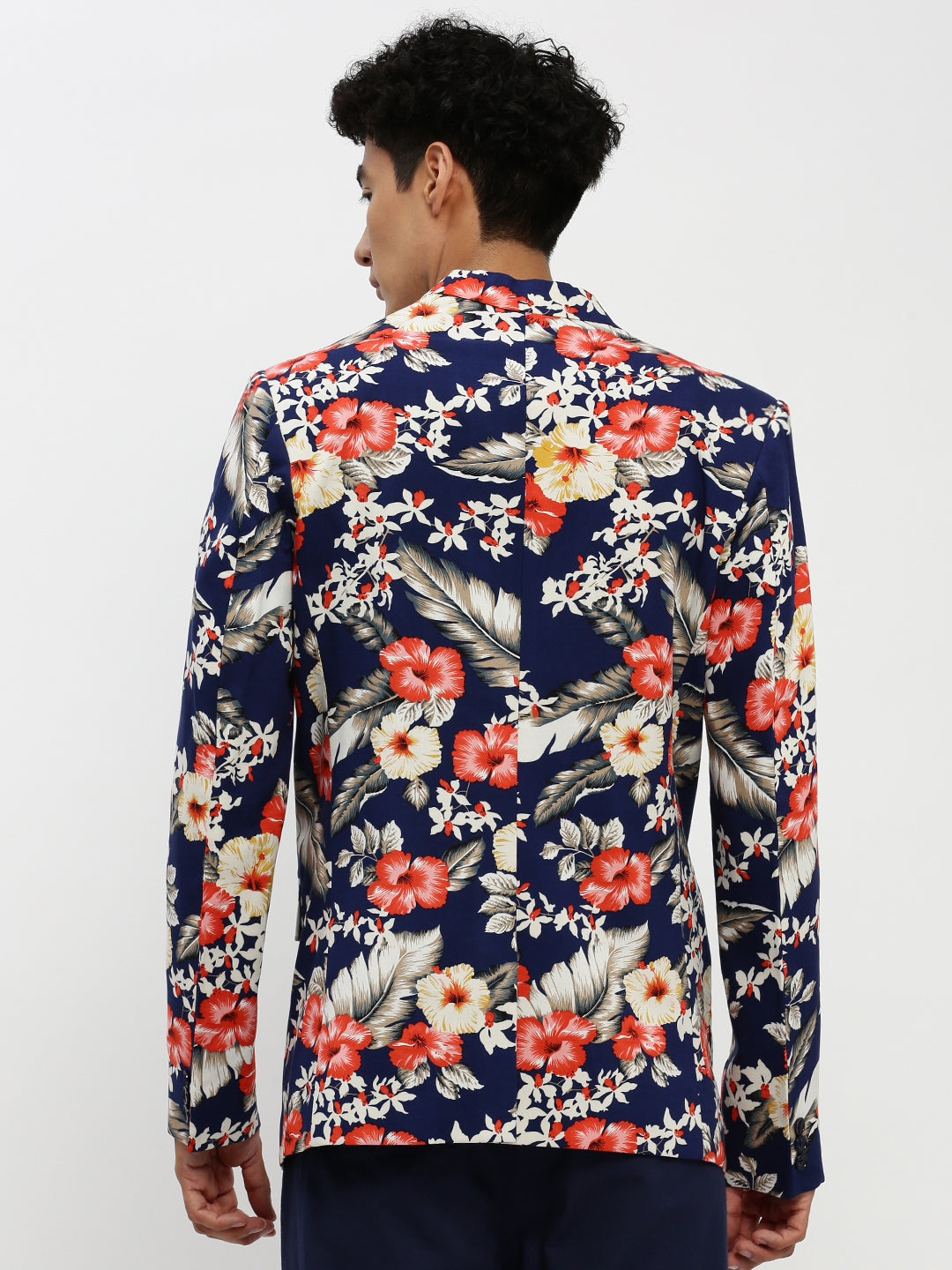 Men Navy Printed Blazer