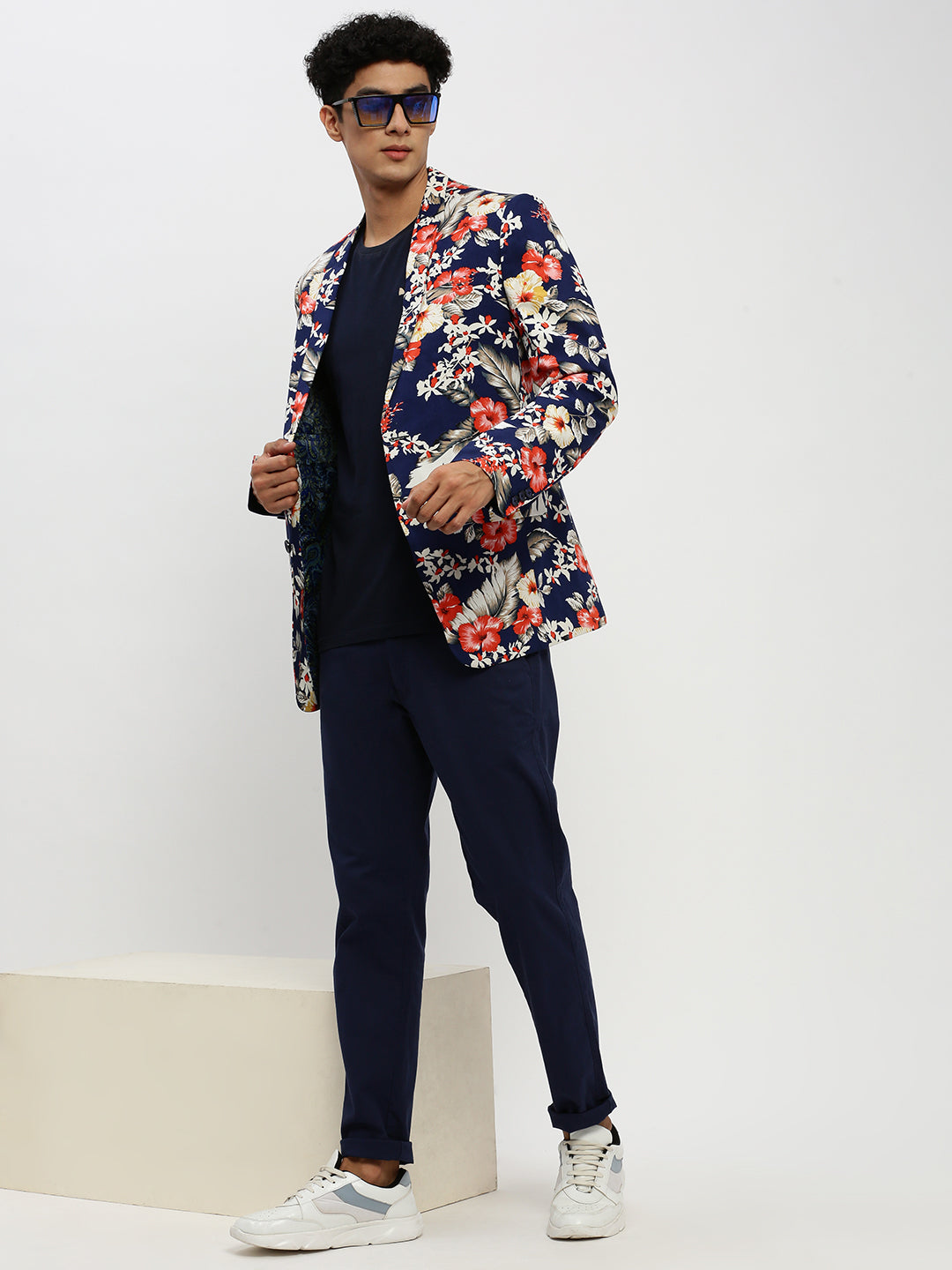 Men Navy Printed Blazer