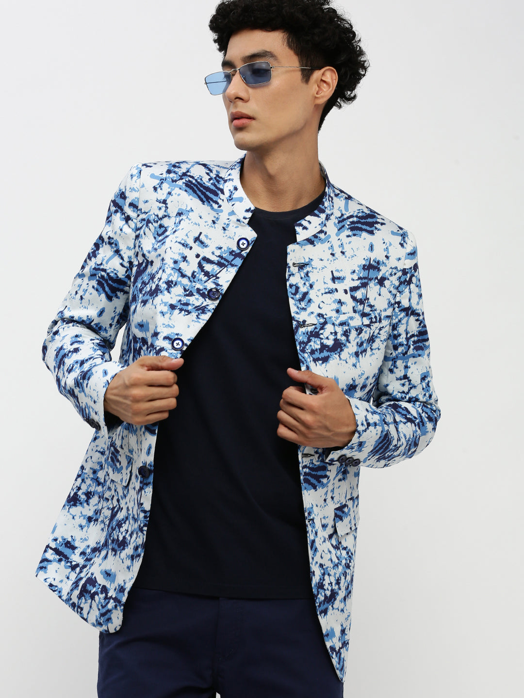 Men White Printed Blazer