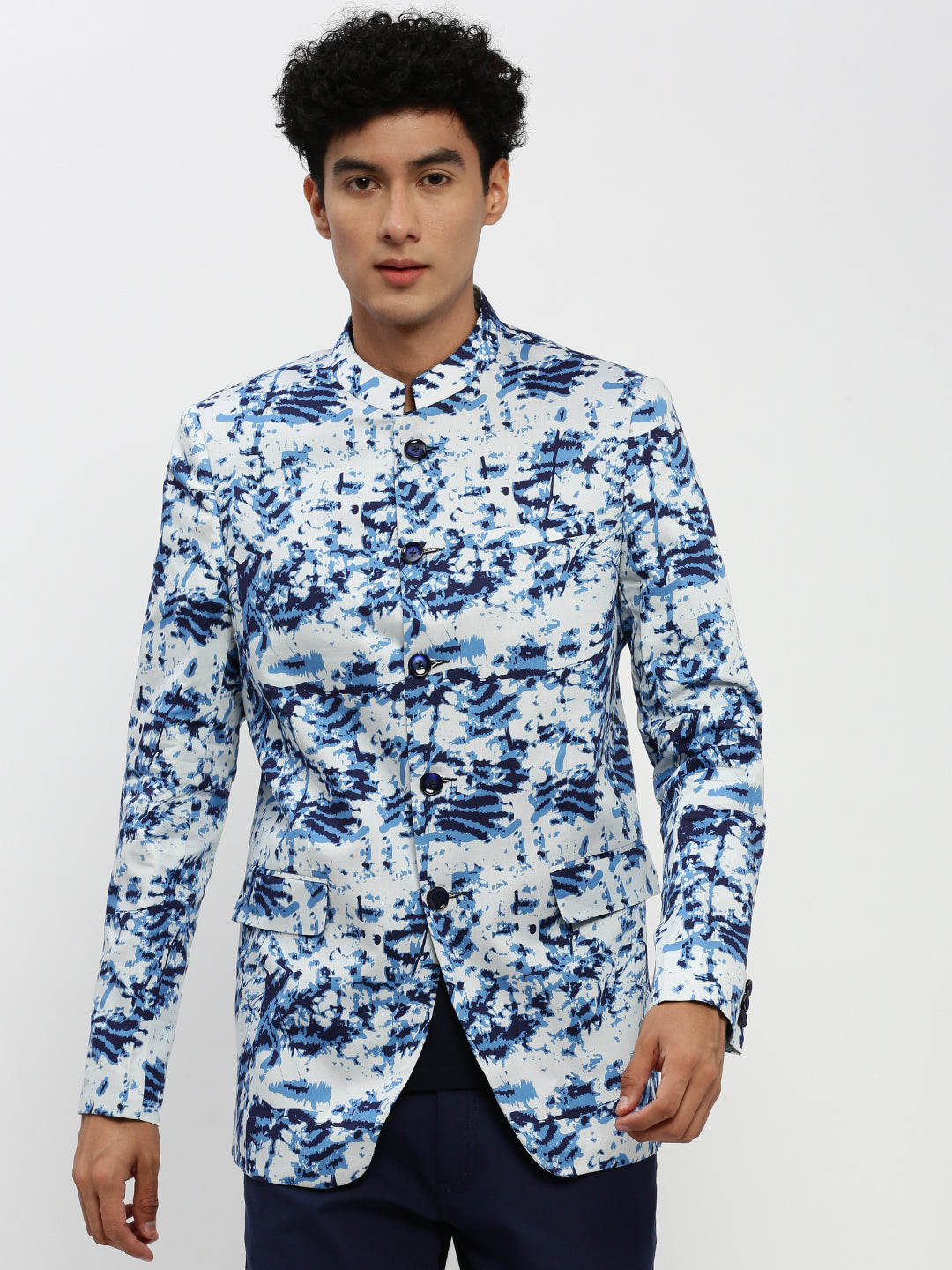 Men White Printed Blazer