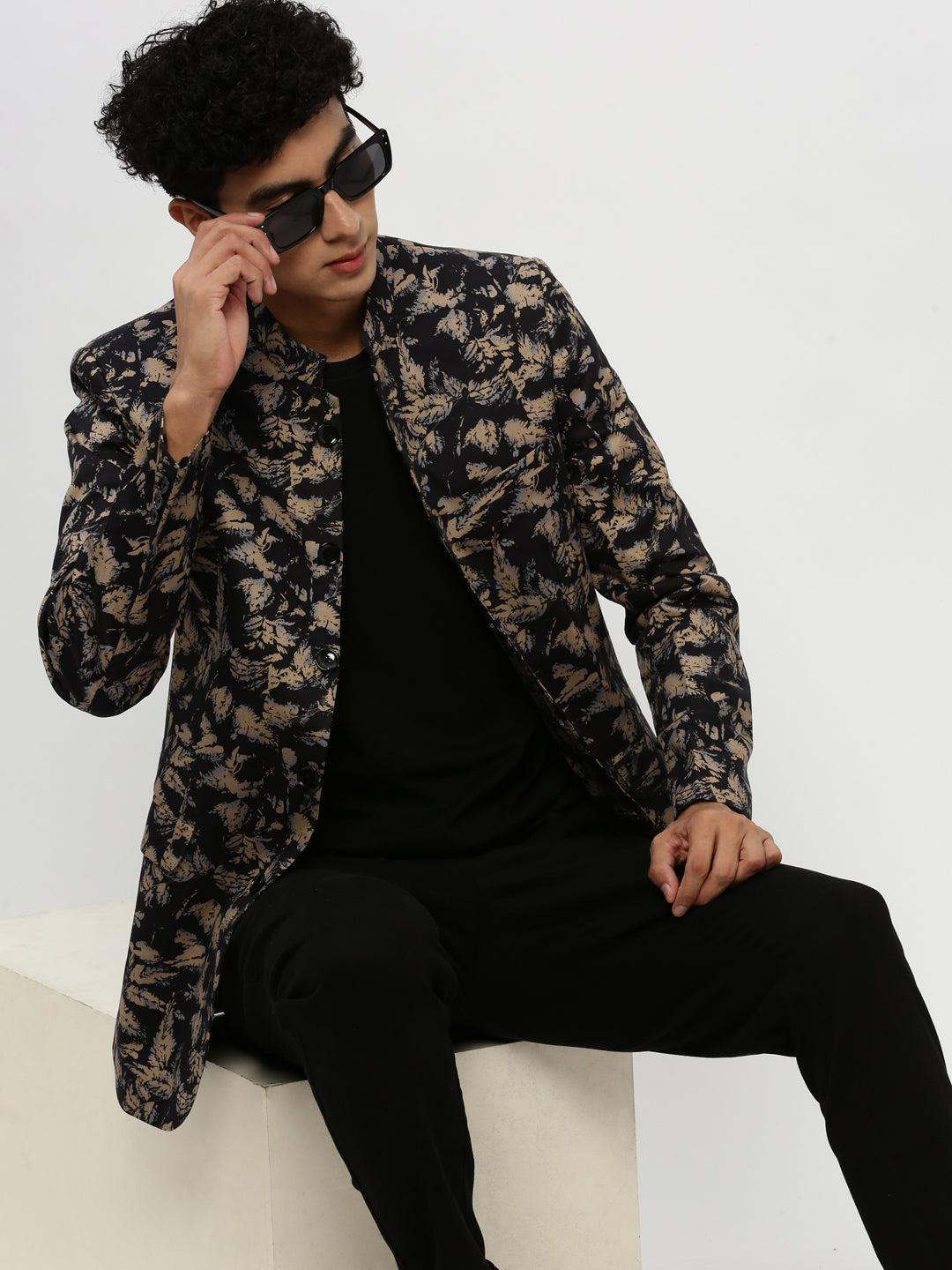 Men Black Printed Blazer