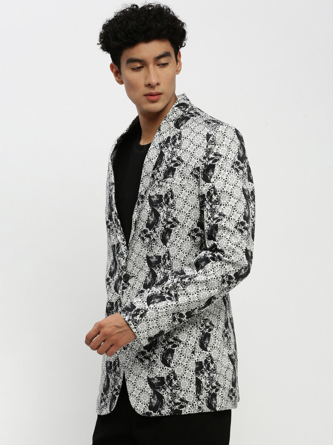 Men White Printed Blazer