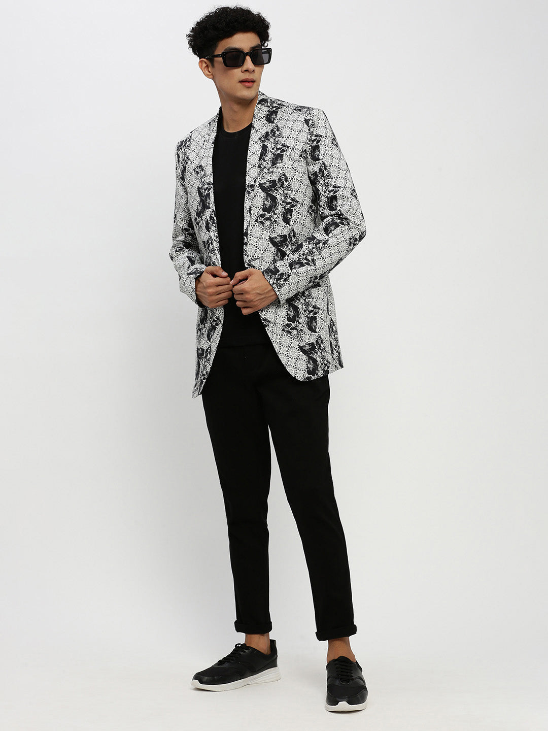 Men White Printed Blazer