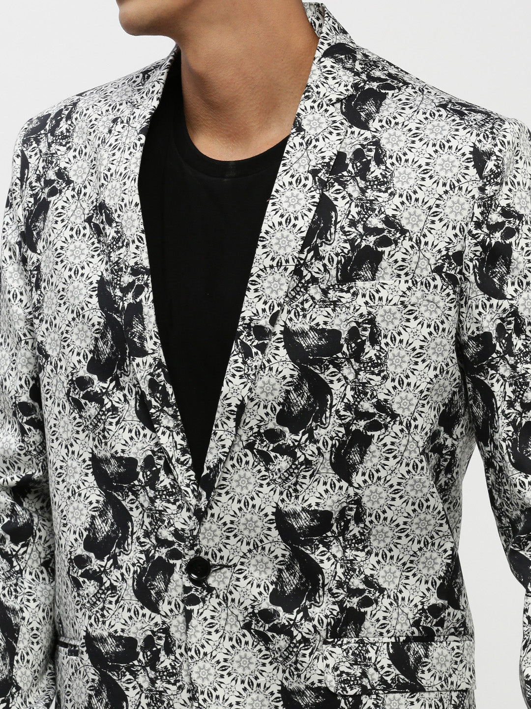 Men White Printed Blazer