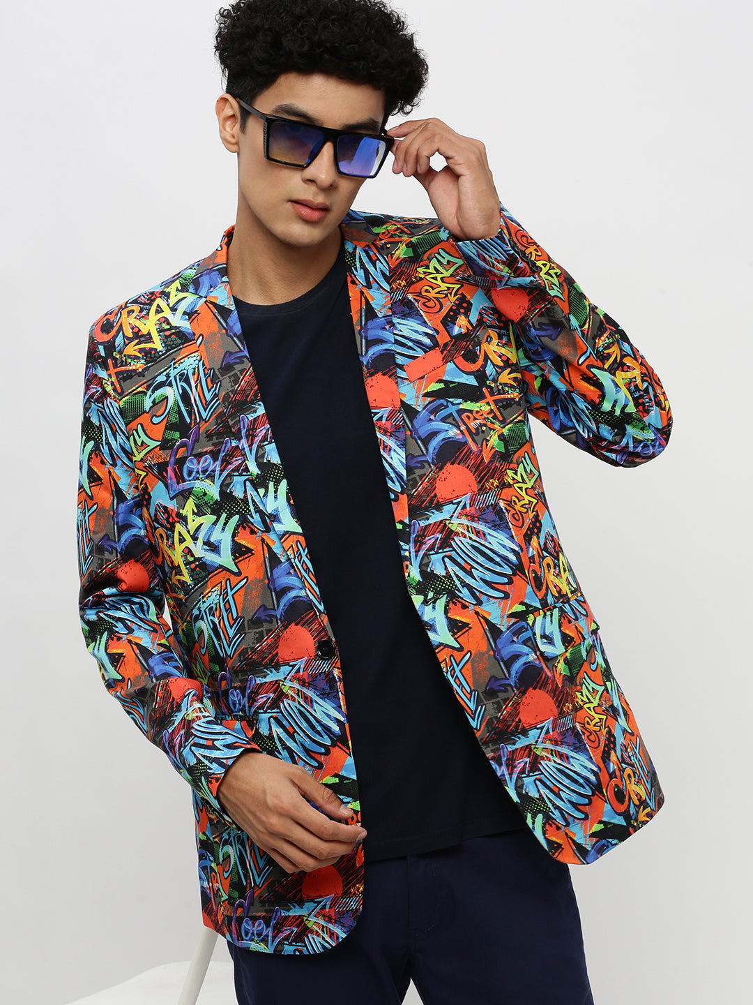 Men Orange Printed Blazer