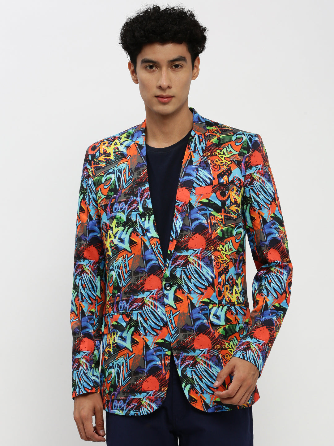 Men Orange Printed Blazer