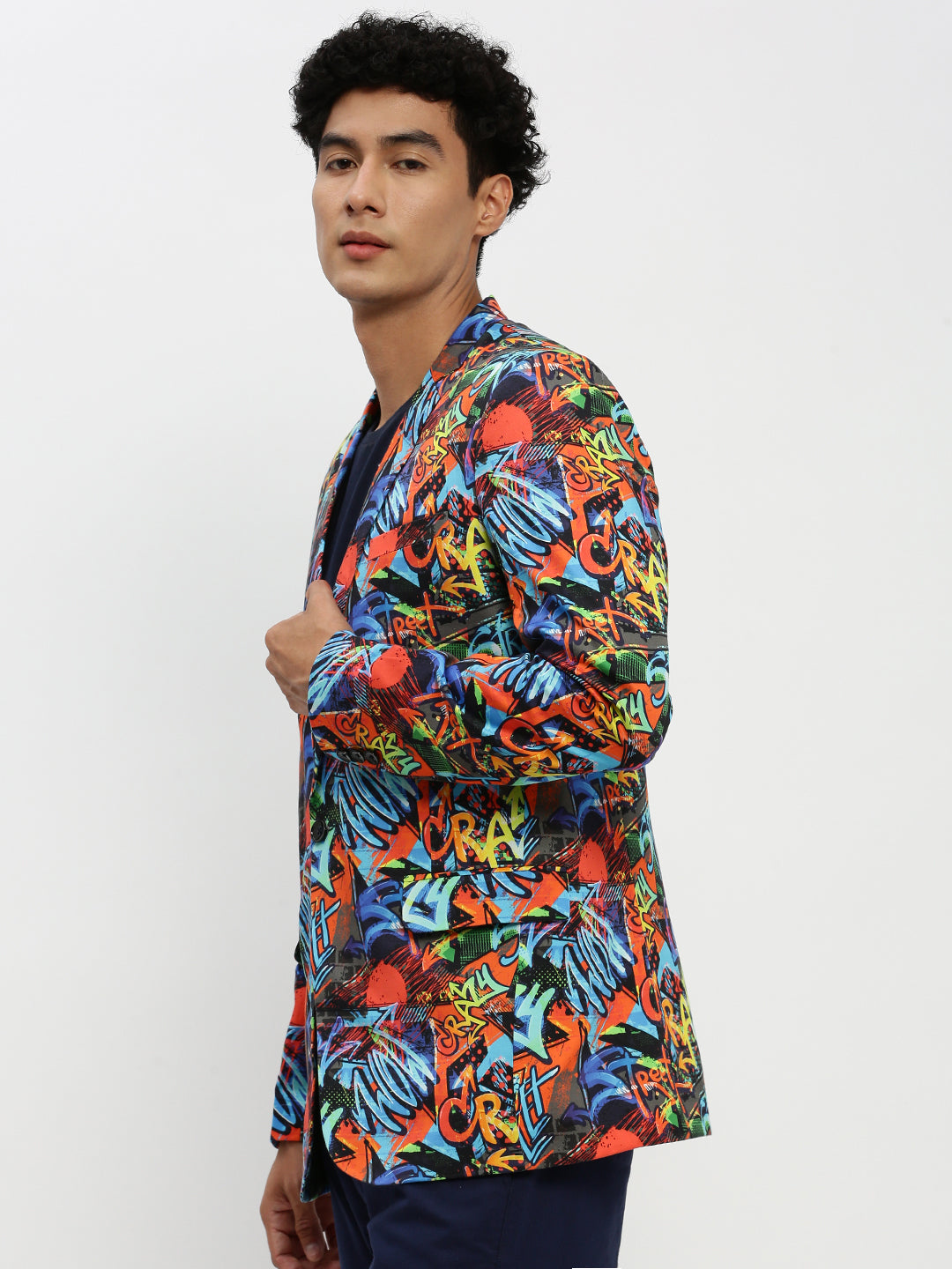 Men Orange Printed Blazer