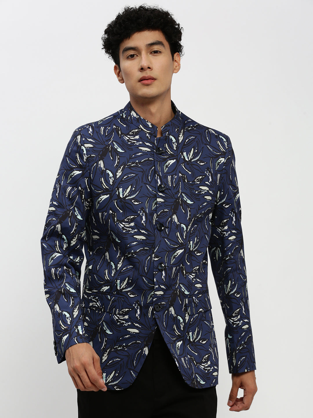 Men Navy Printed Blazer