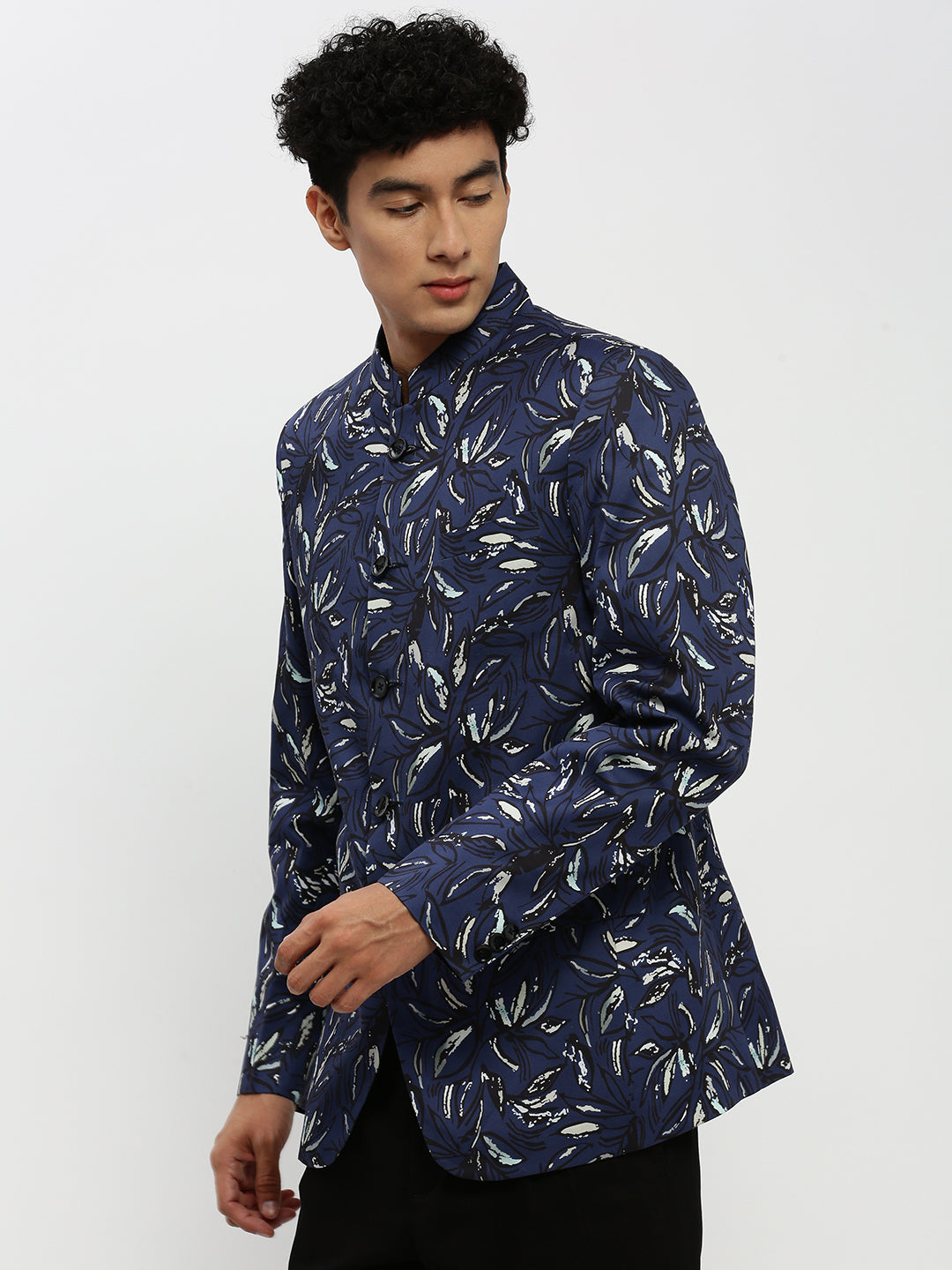 Men Navy Printed Blazer