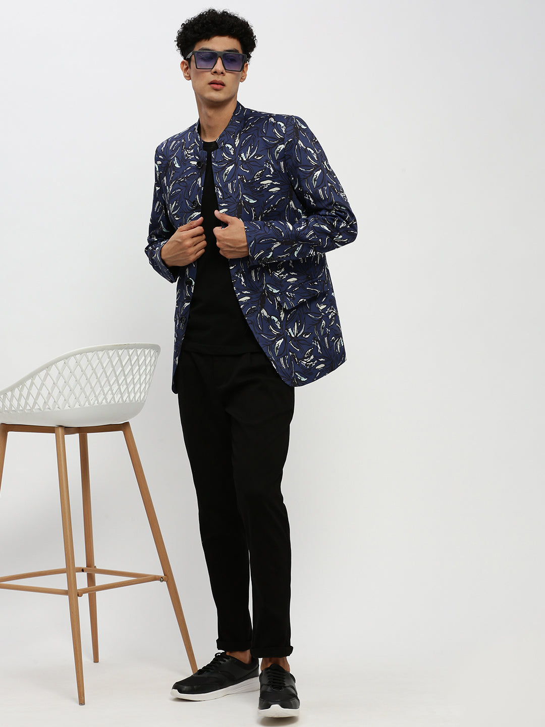 Men Navy Printed Blazer