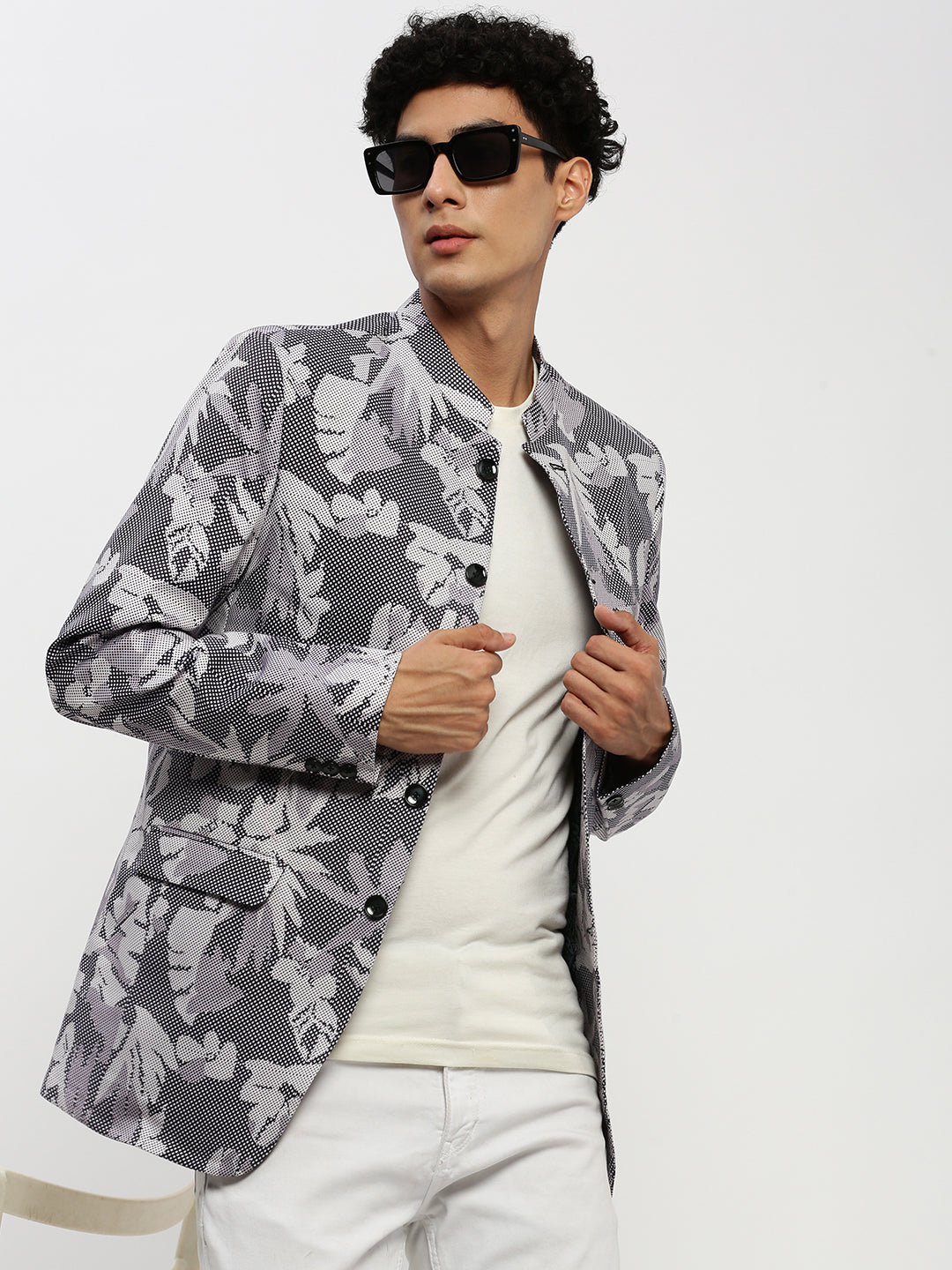 Men Grey Printed Blazer