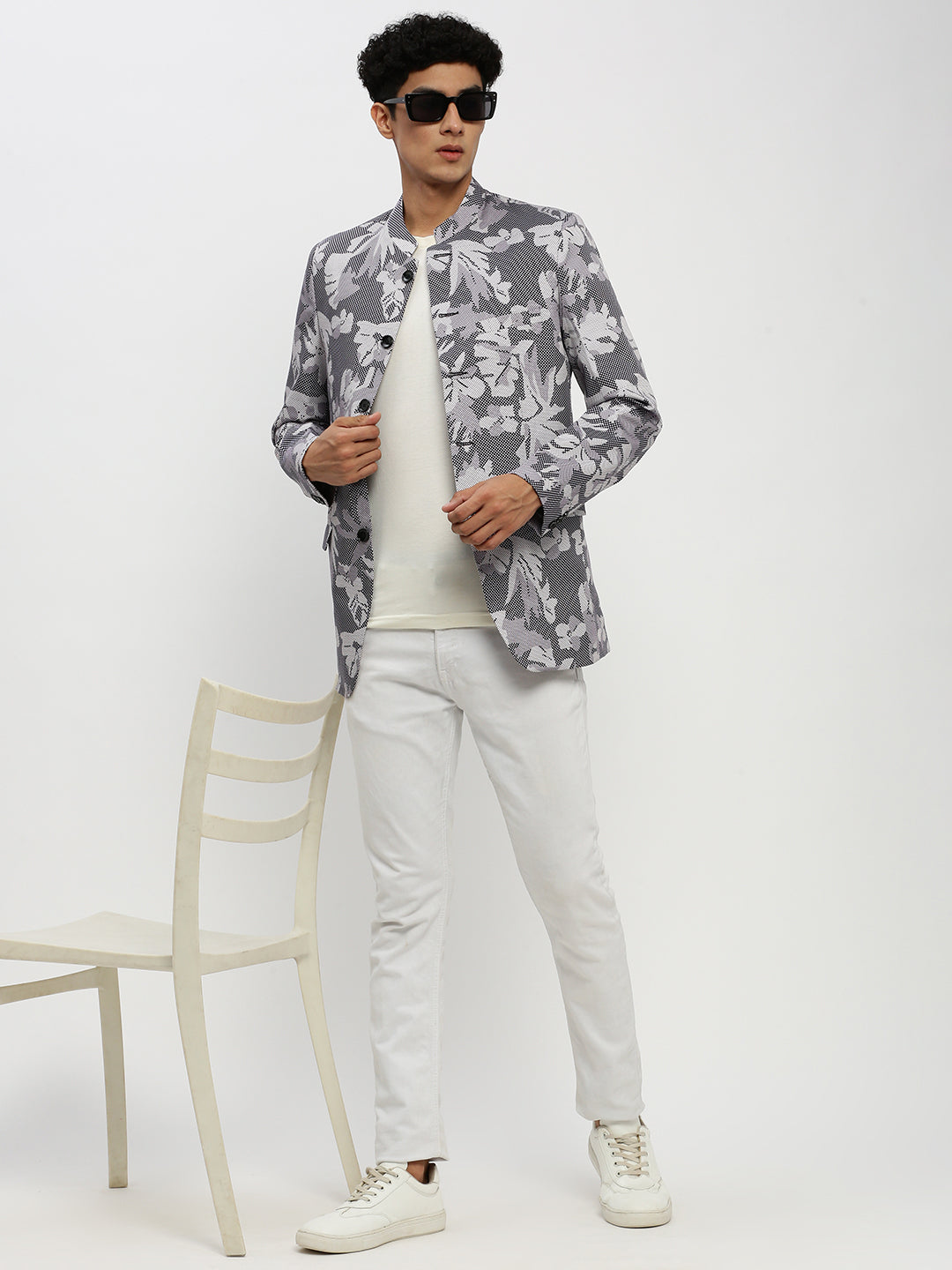 Men Grey Printed Blazer