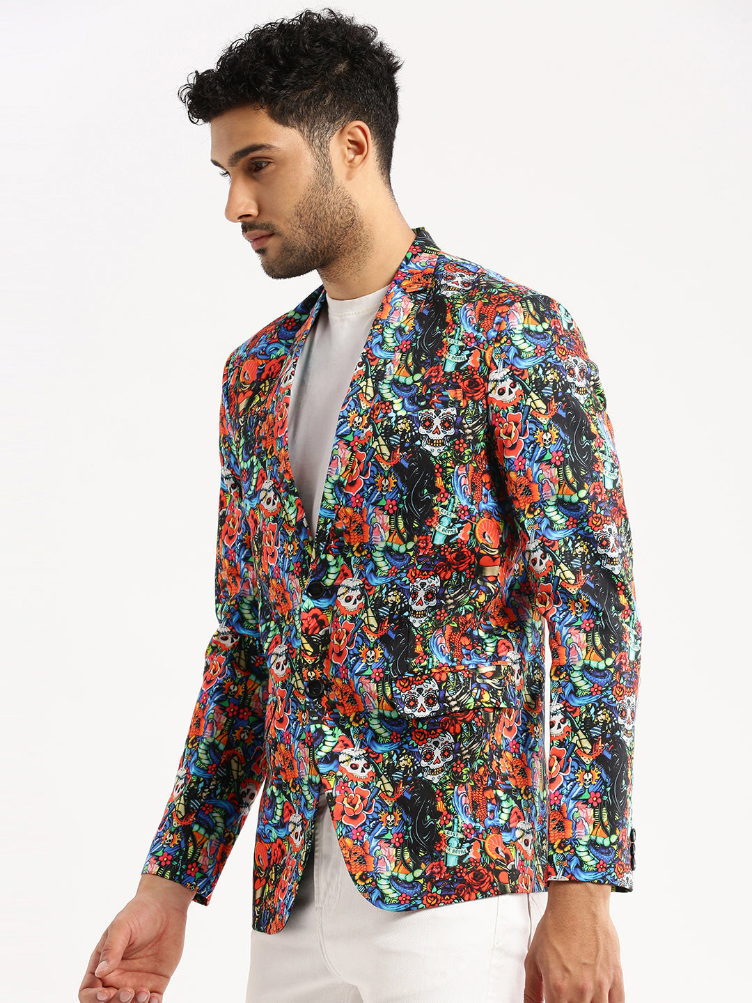 Men Multi Printed Notched Lapel Blazer