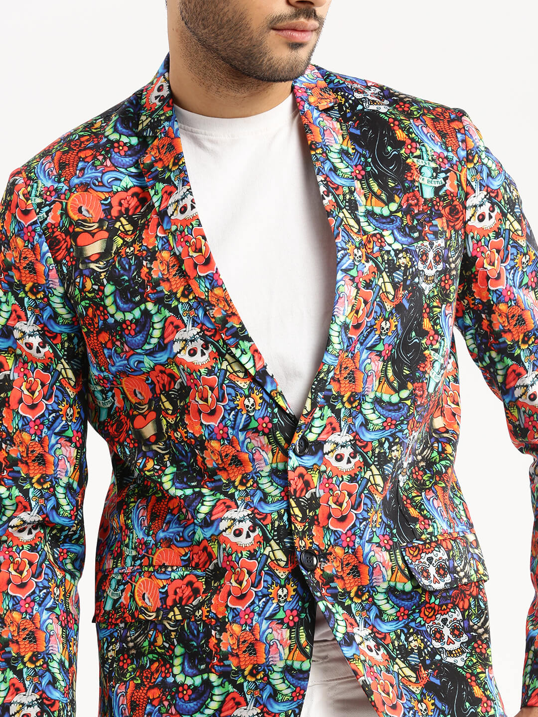 Men Multi Printed Notched Lapel Blazer