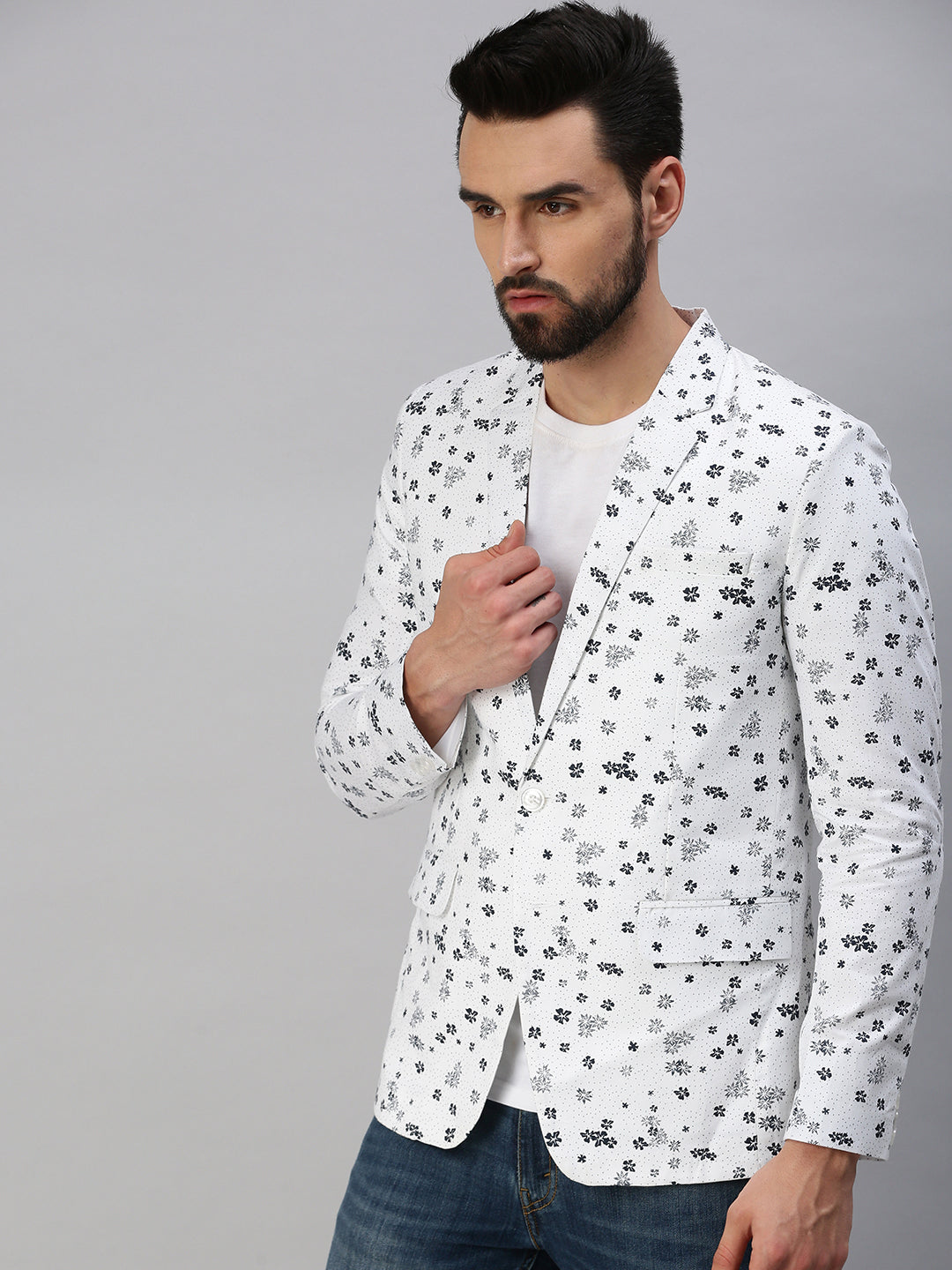 Men White Printed Party Blazers