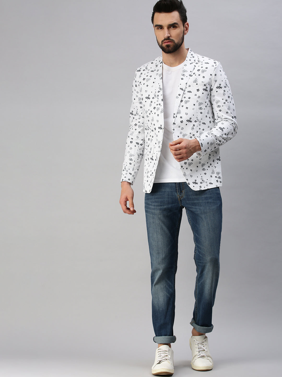 Men White Printed Party Blazers