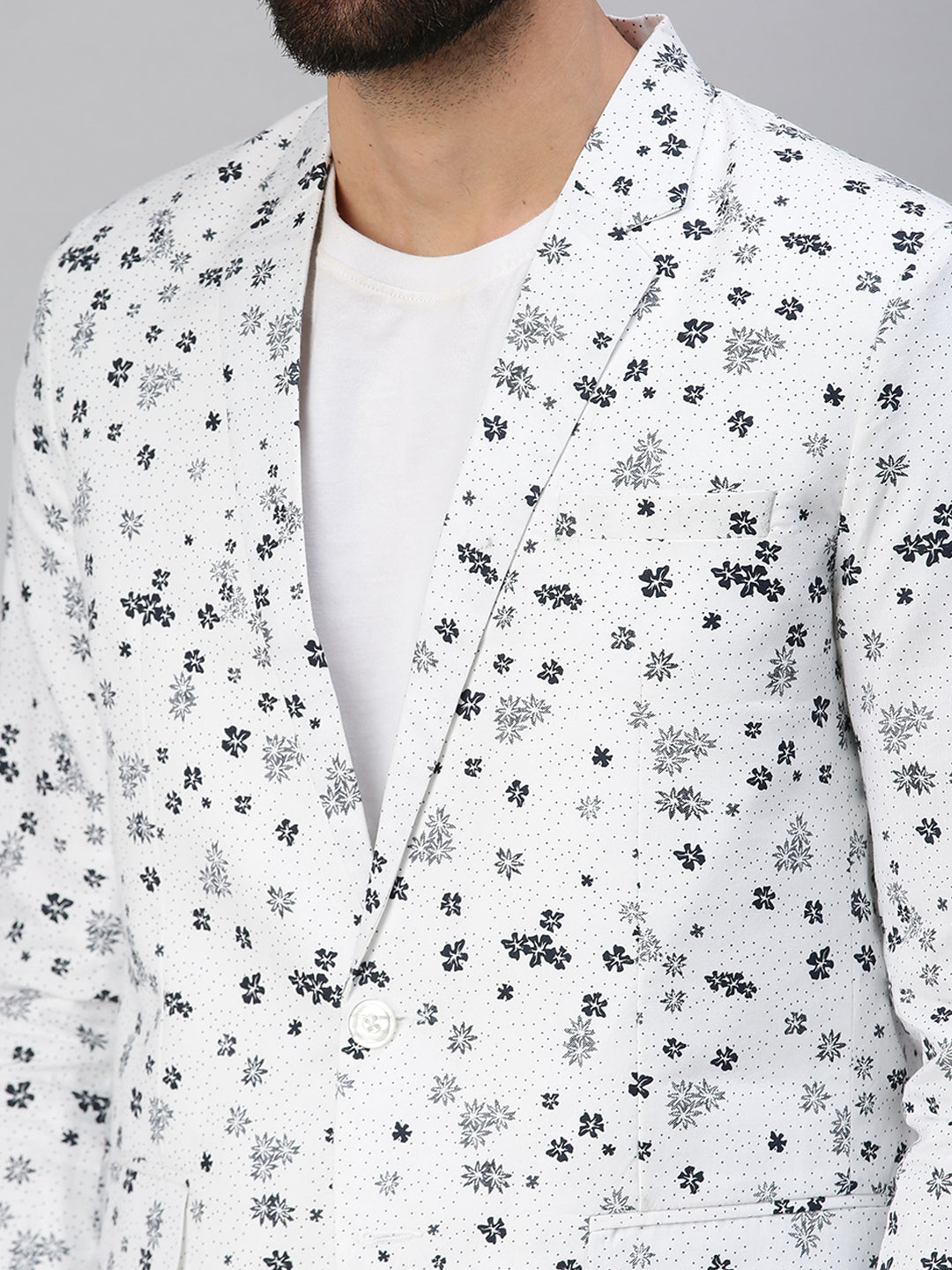 Men White Printed Party Blazers