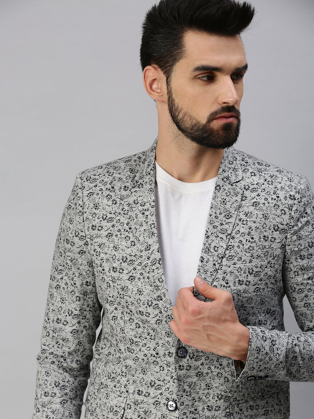 Men Grey Printed Party Blazers