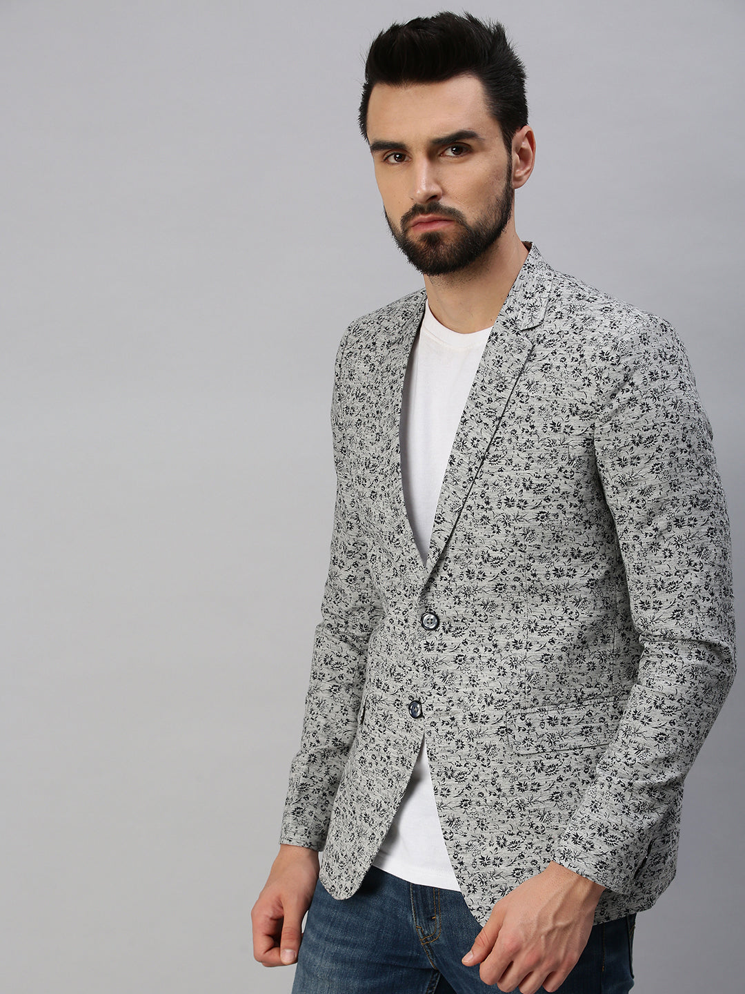 Men Grey Printed Party Blazers