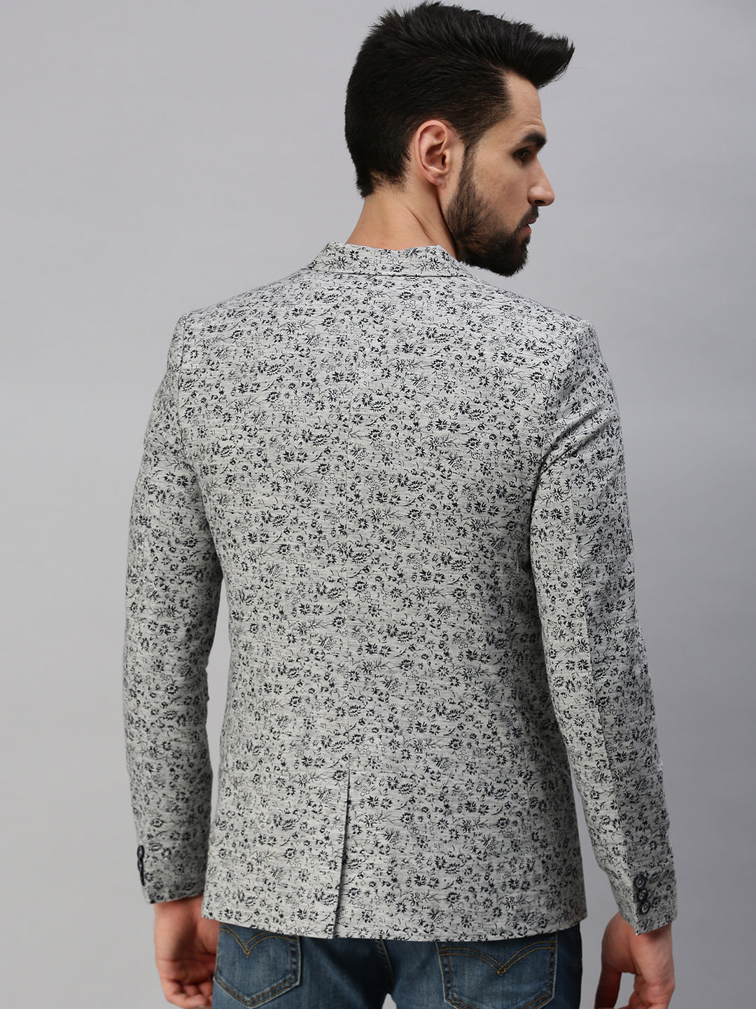 Men Grey Printed Party Blazers