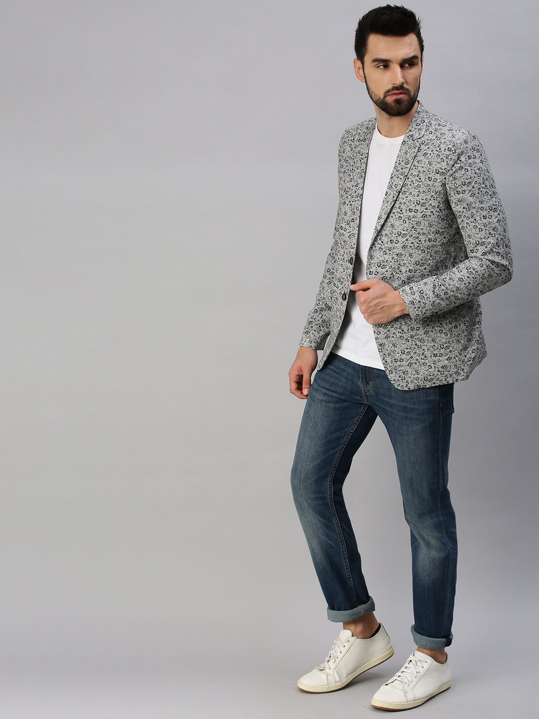 Men Grey Printed Party Blazers