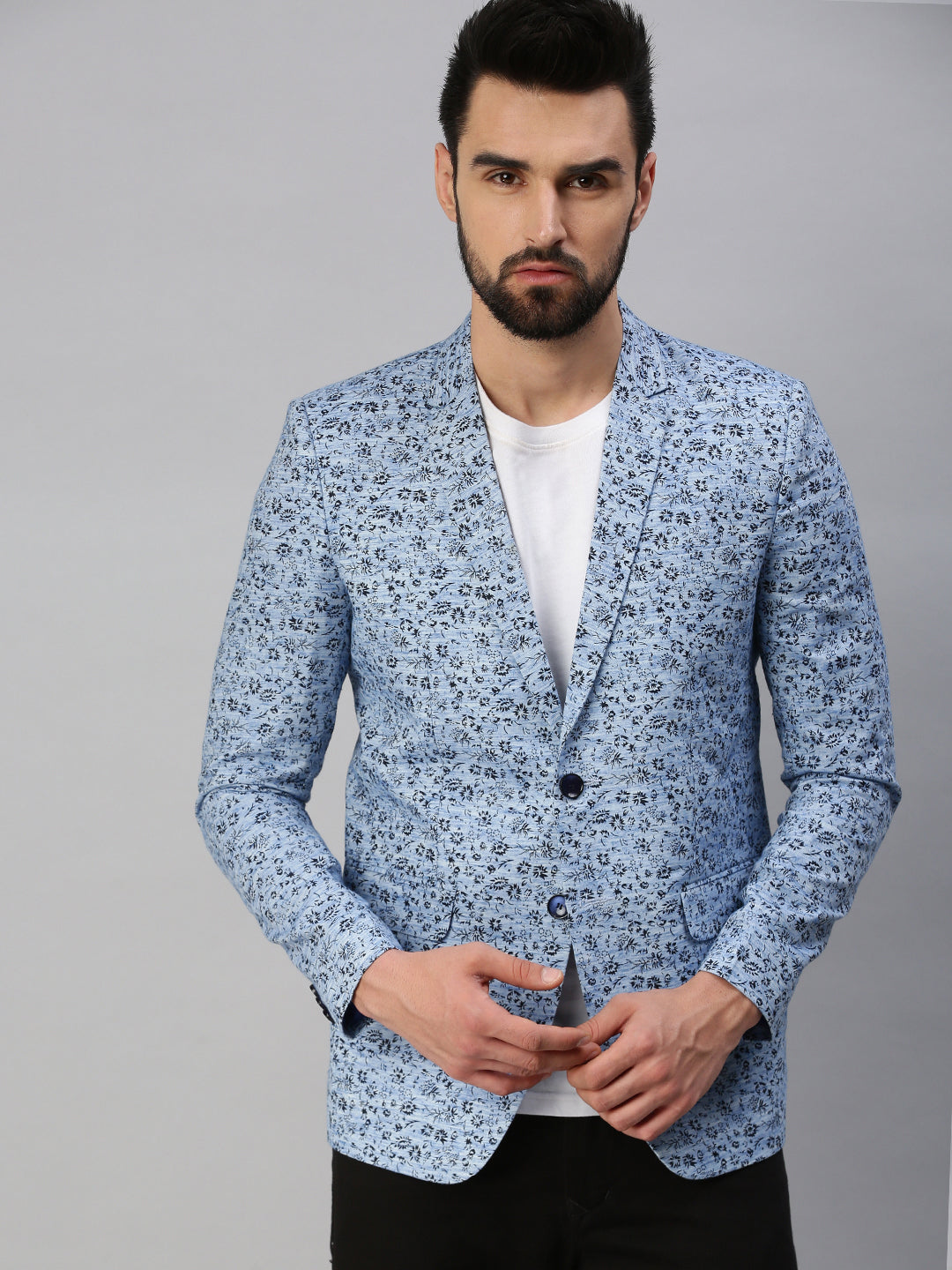 Men Blue Printed Party Blazers