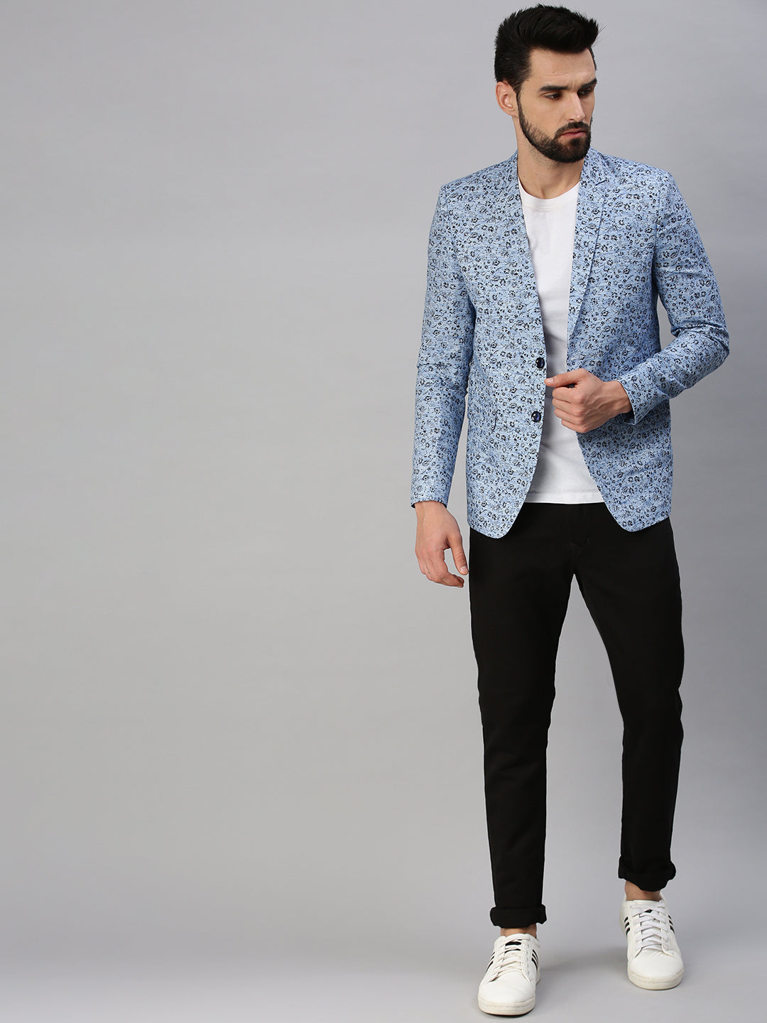 Men Blue Printed Party Blazers