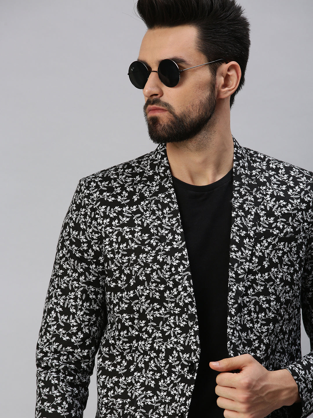 Men Black Printed Party Blazers