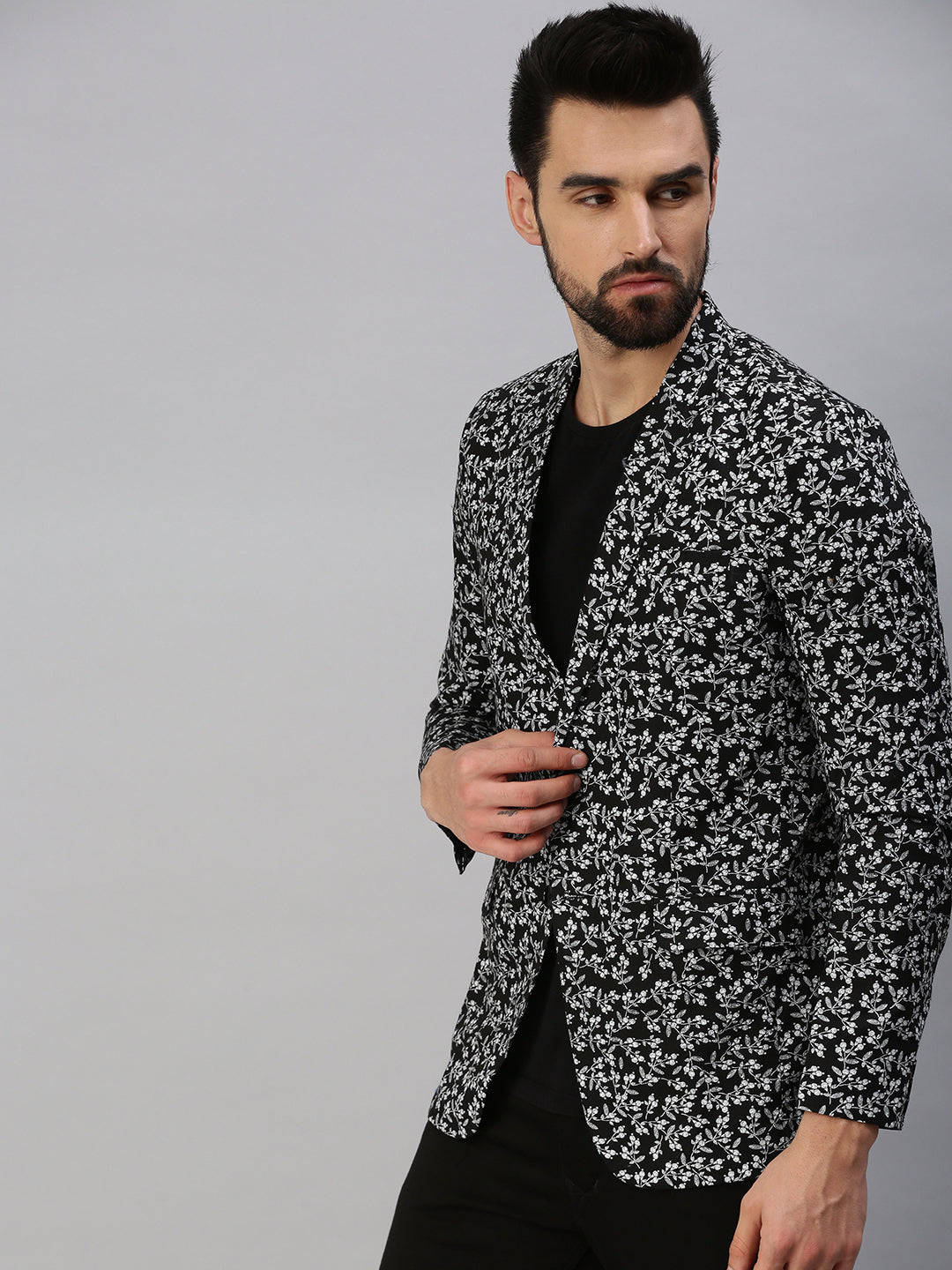 Men Black Printed Party Blazers