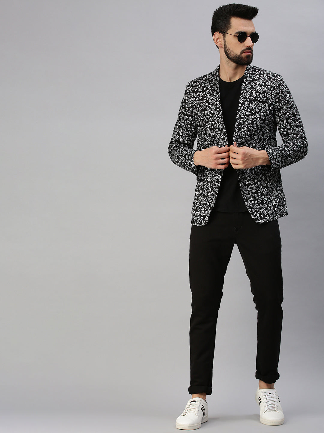 Men Black Printed Party Blazers