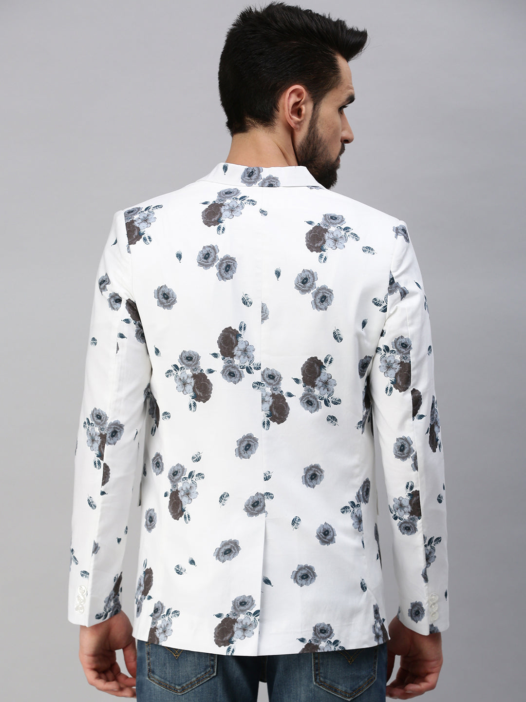 Men White Printed Party Blazers