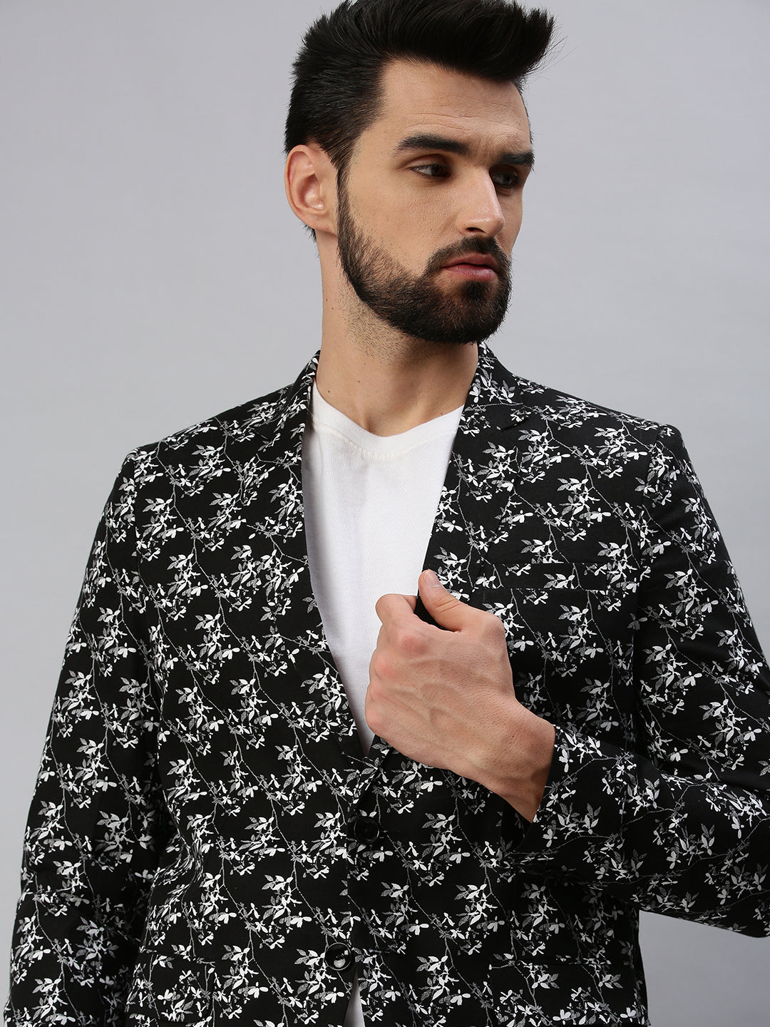 Men Black Printed Party Blazers