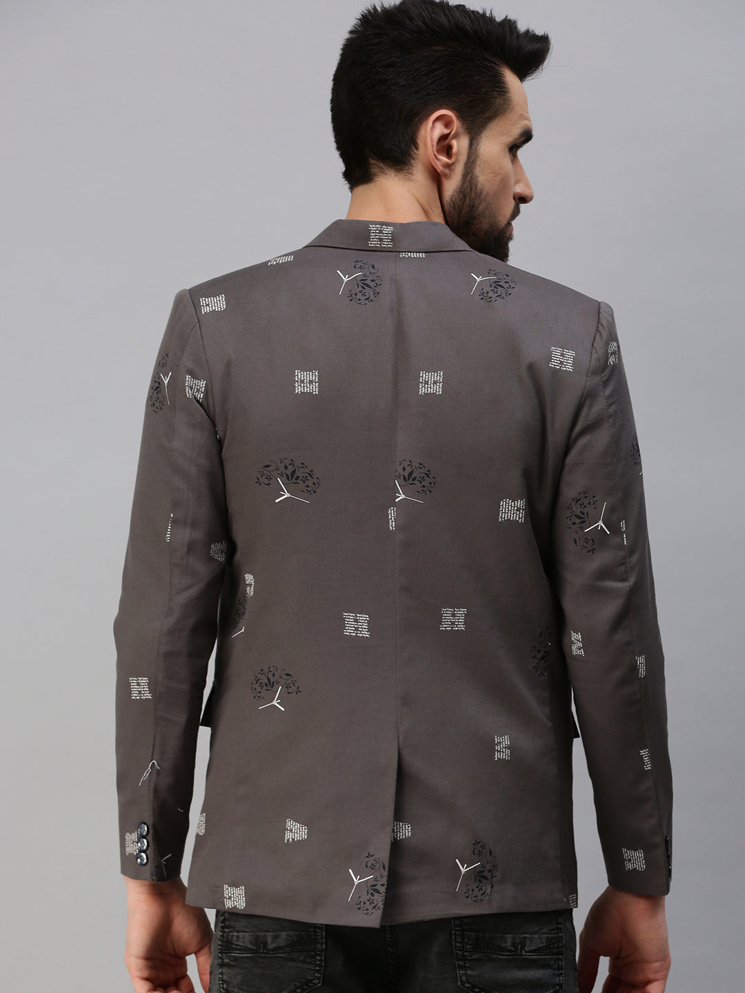 Men Grey Printed Party Blazers